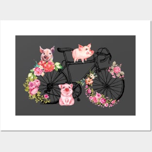 Pig With Flower Bike Cycle. Posters and Art